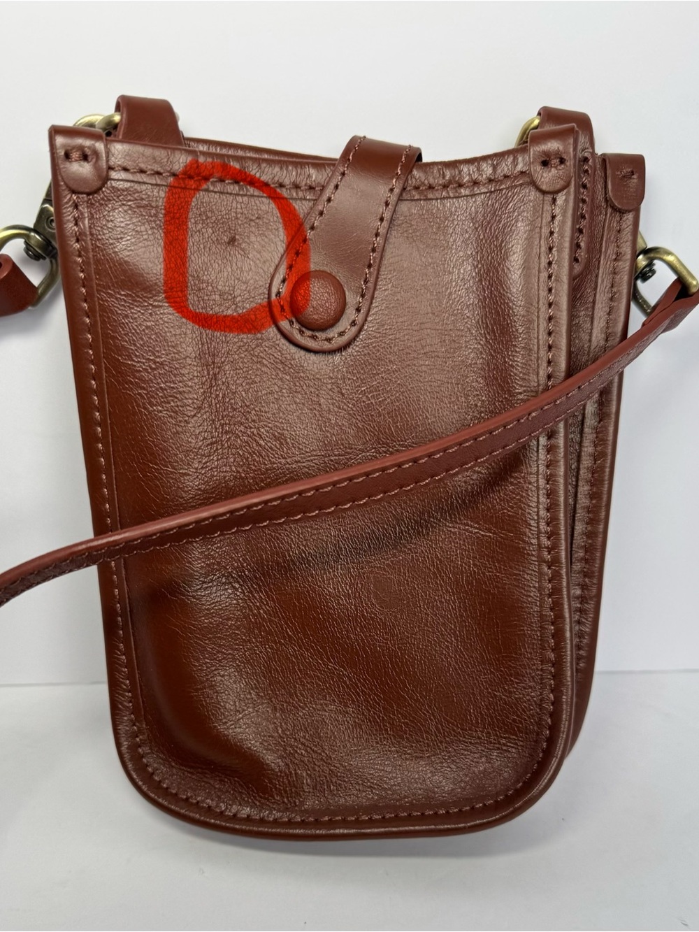 Genuine Leather Phone Crossbody Bag Small Minimalist Utility Pouch Brown - Picture 3 of 9
